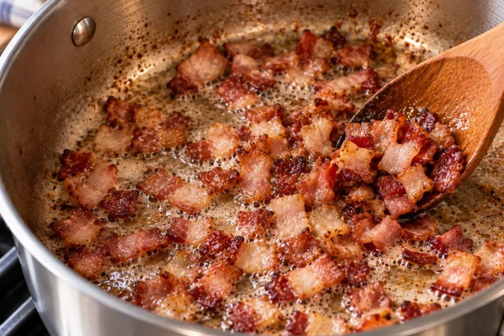Crisping bacon in a pot for loaded baked potato soup